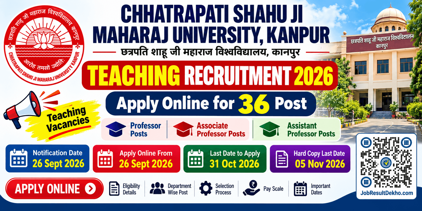CSJMU Kanpur Recruitment 2026: Apply Online for 36 Teaching Posts
