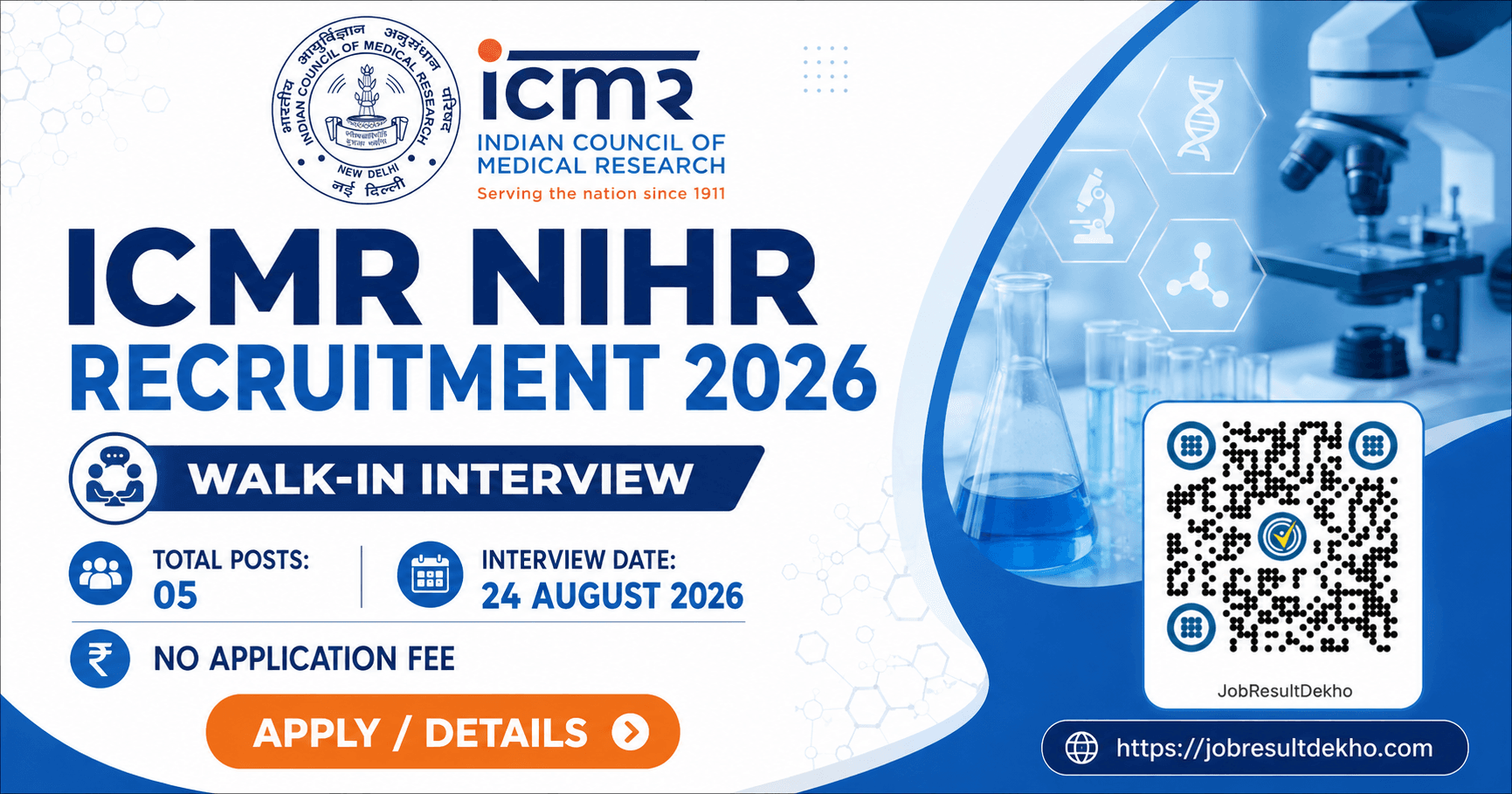 ICMR NIHR Recruitment 2026 Walk-in Interview for 5 Project Posts